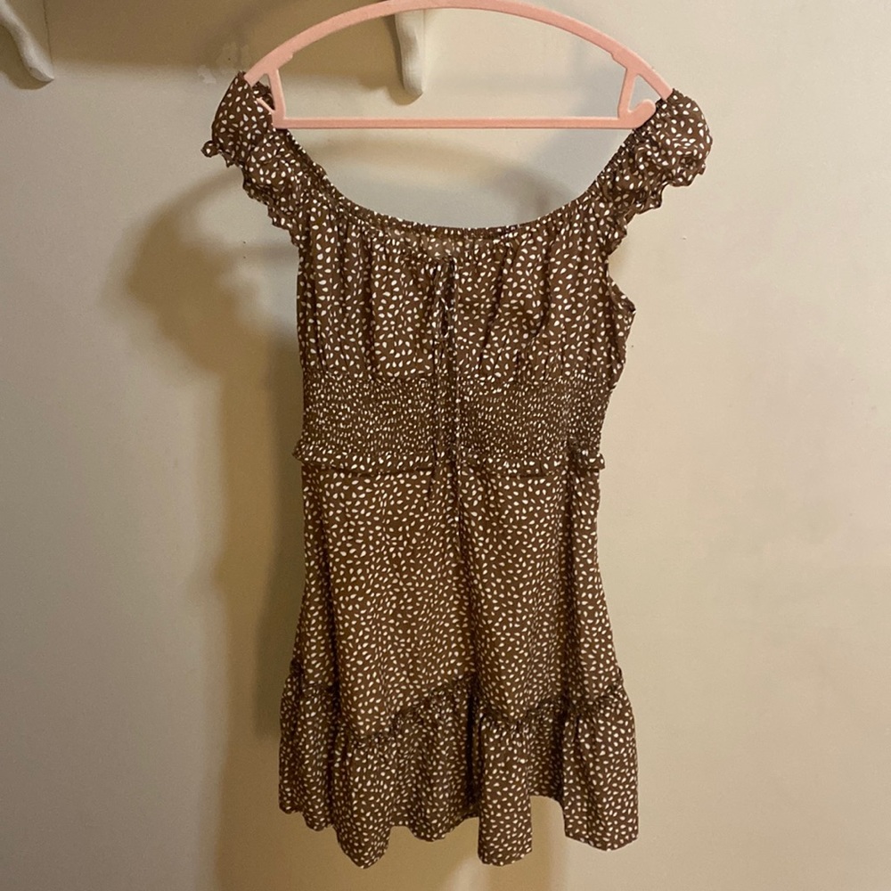 Brown off-the-shoulder dress